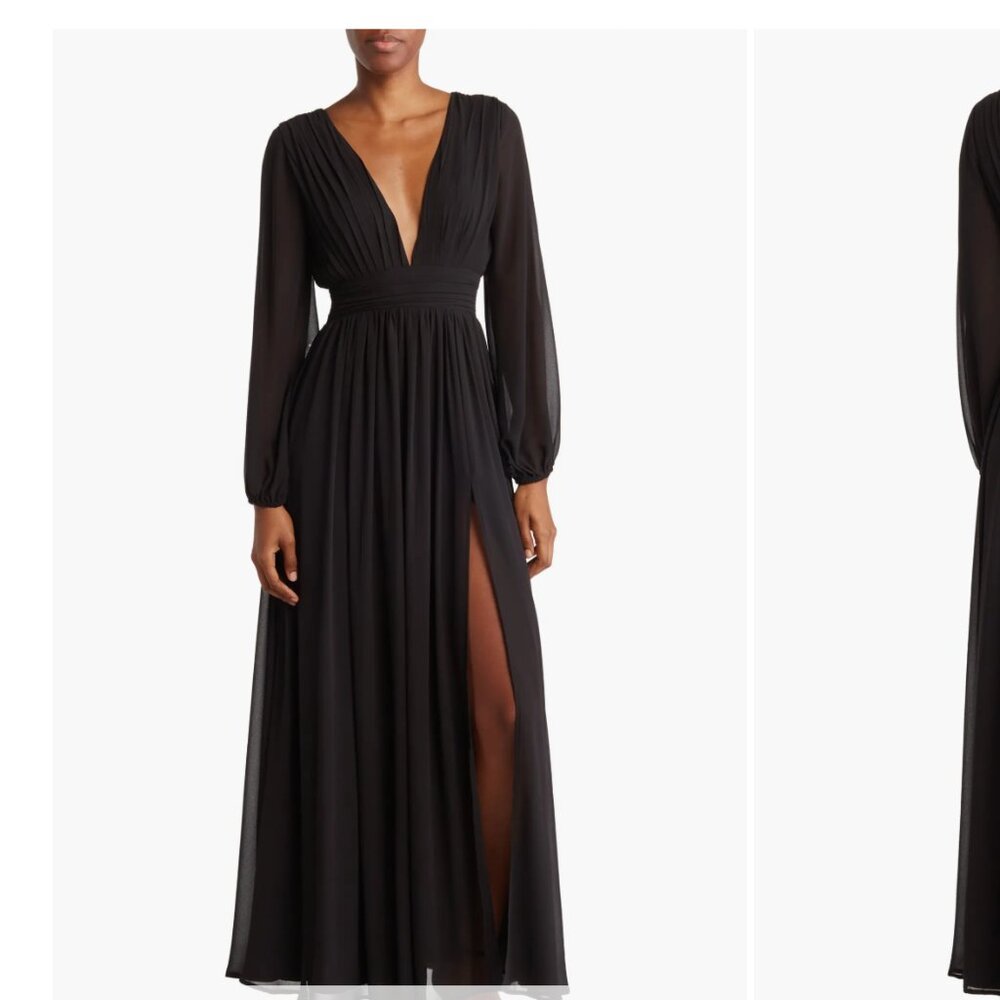 Iris Plunge Neck Long Sleeve Maxi Dress - Jet Black
